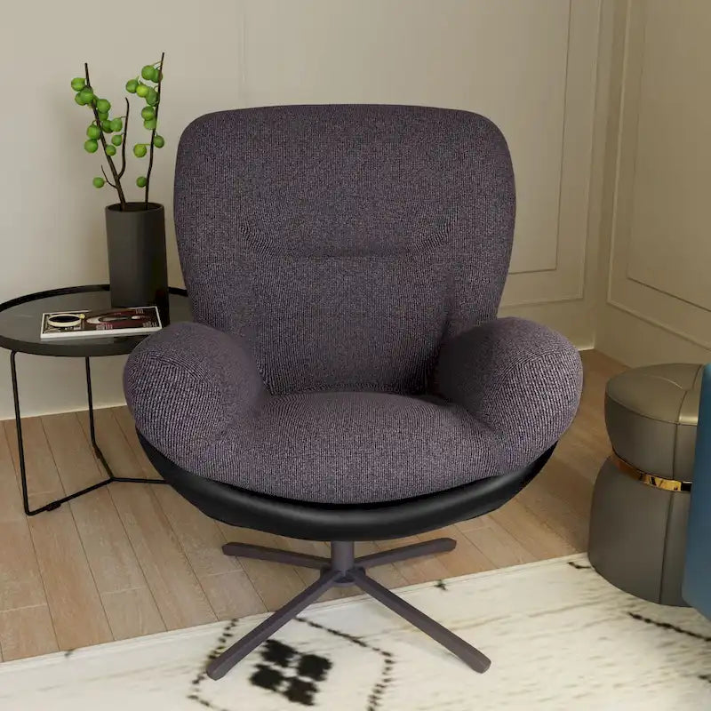 Poltrona girevole a 360° accentata nera/blu navy e grigia/marrone bianco – ciniglia e similpelle, seduta singola