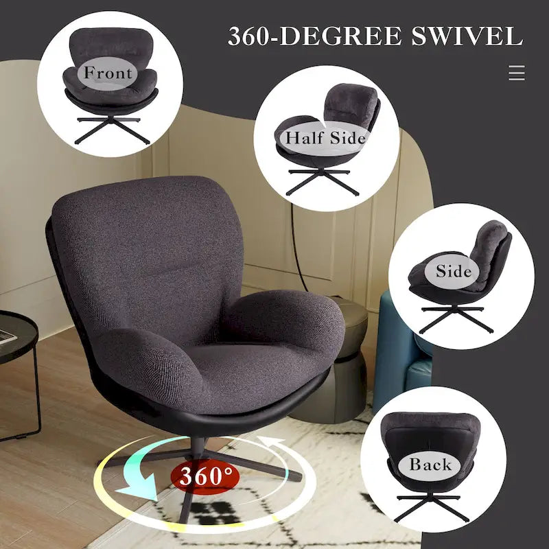 Poltrona girevole a 360° accentata nera/blu navy e grigia/marrone bianco – ciniglia e similpelle, seduta singola