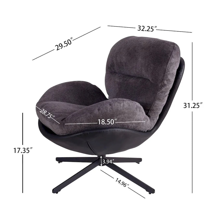 Poltrona girevole a 360° accentata nera/blu navy e grigia/marrone bianco – ciniglia e similpelle, seduta singola