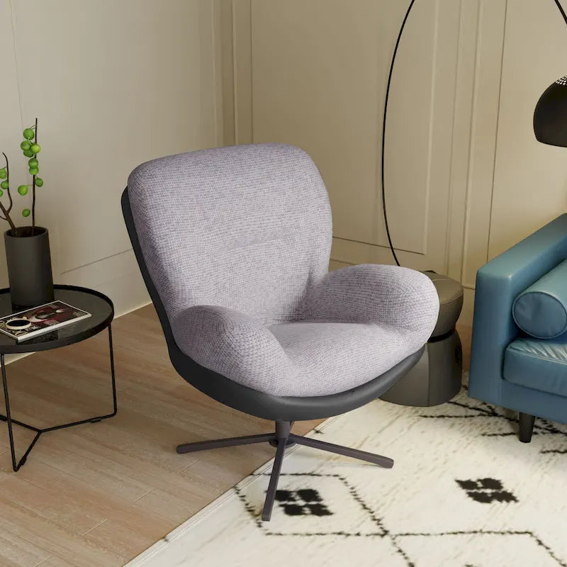 Poltrona girevole a 360° accentata nera/blu navy e grigia/marrone bianco – ciniglia e similpelle, seduta singola