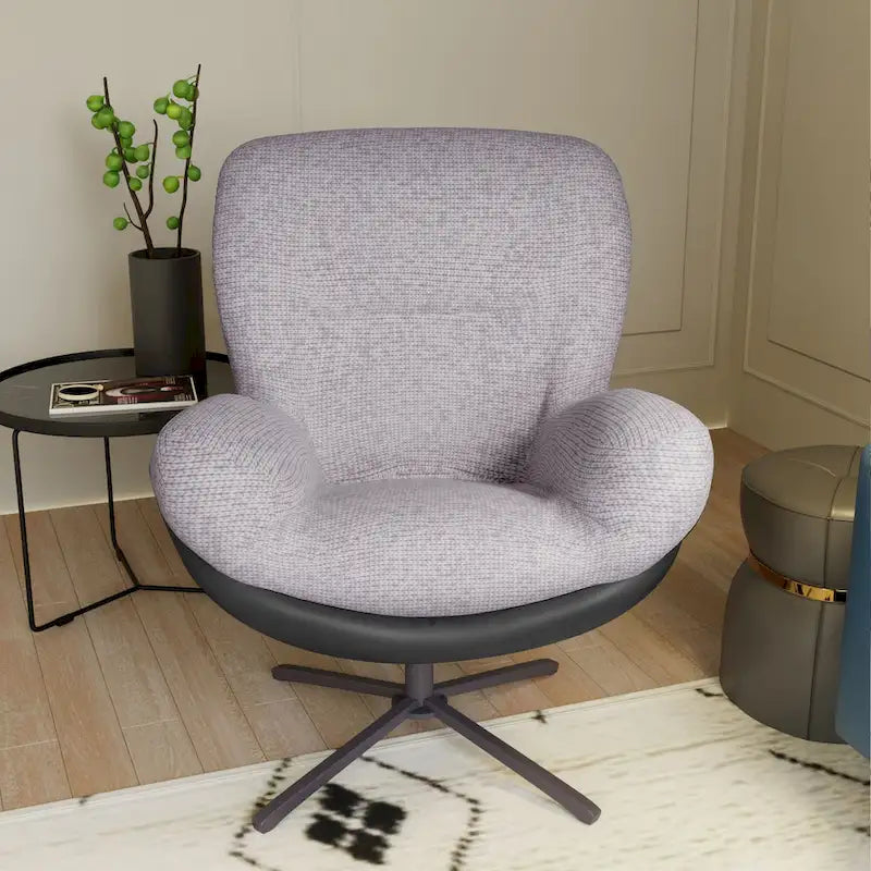 Poltrona girevole a 360° accentata nera/blu navy e grigia/marrone bianco – ciniglia e similpelle, seduta singola