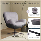 Poltrona girevole a 360° accentata nera/blu navy e grigia/marrone bianco – ciniglia e similpelle, seduta singola