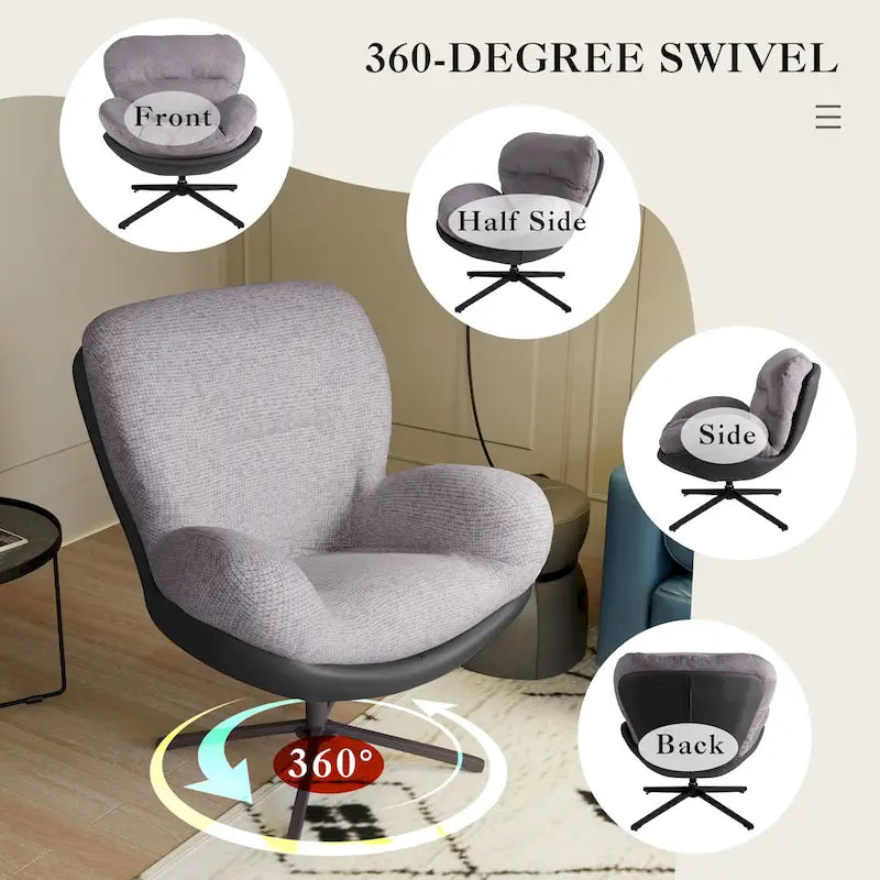 Poltrona girevole a 360° accentata nera/blu navy e grigia/marrone bianco – ciniglia e similpelle, seduta singola