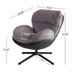Poltrona girevole a 360° accentata nera/blu navy e grigia/marrone bianco – ciniglia e similpelle, seduta singola