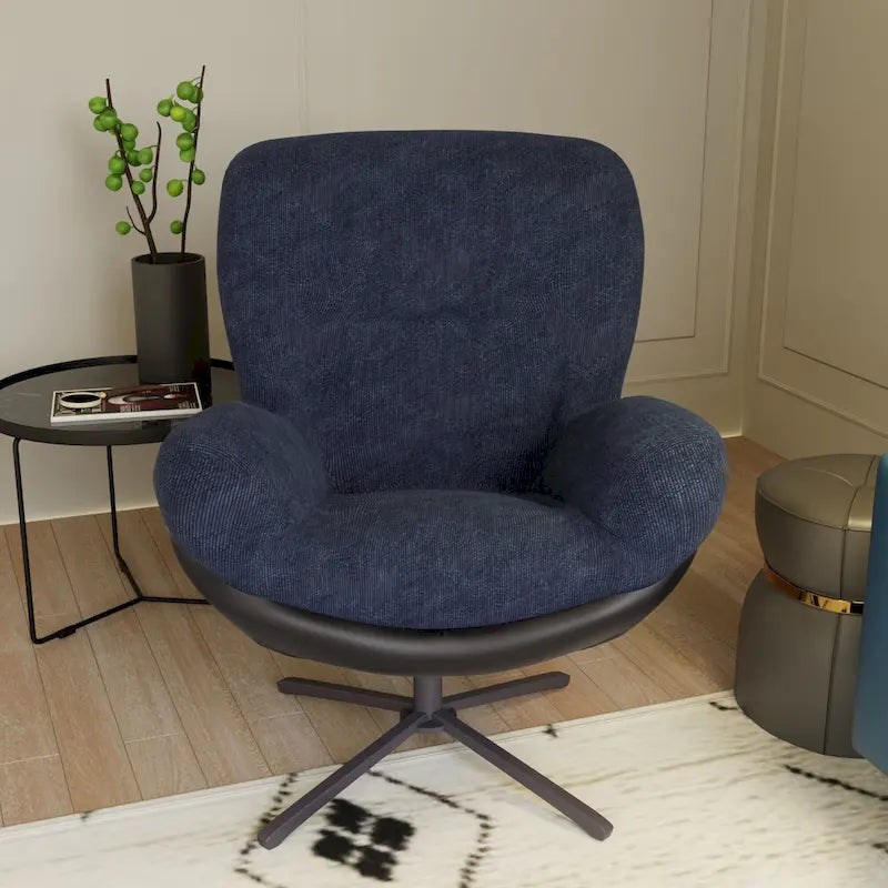 Poltrona girevole a 360° accentata nera/blu navy e grigia/marrone bianco – ciniglia e similpelle, seduta singola
