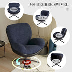 Poltrona girevole a 360° accentata nera/blu navy e grigia/marrone bianco – ciniglia e similpelle, seduta singola
