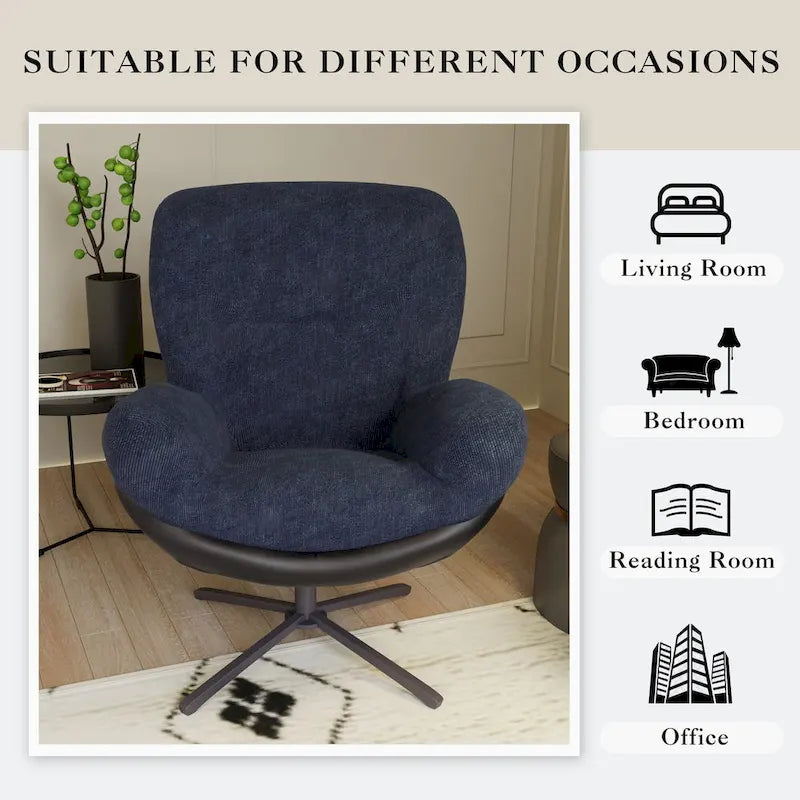 Poltrona girevole a 360° accentata nera/blu navy e grigia/marrone bianco – ciniglia e similpelle, seduta singola