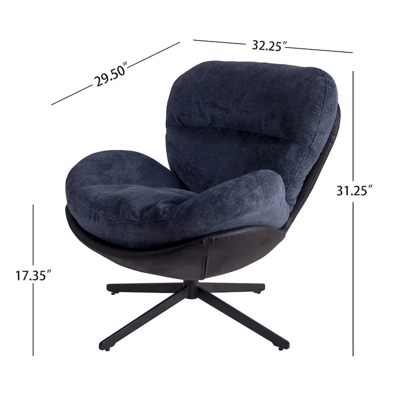Poltrona girevole a 360° accentata nera/blu navy e grigia/marrone bianco – ciniglia e similpelle, seduta singola