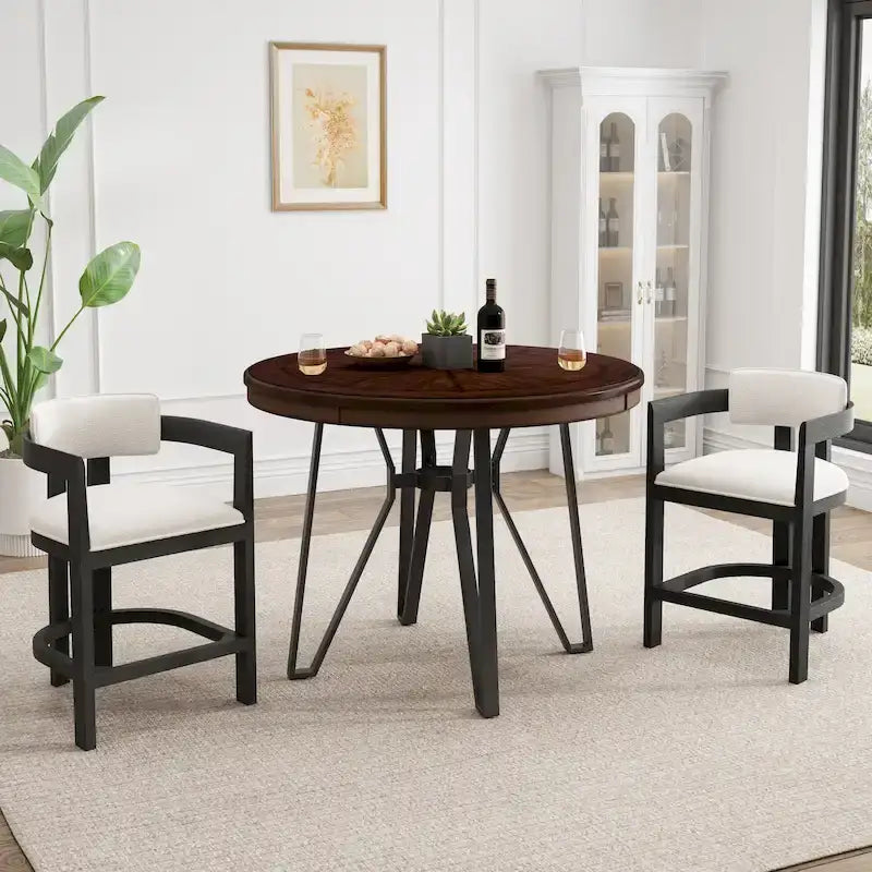 Beige / Nero / Marrone – Set Bar in Bouclé Altezza Bancone, 3 Pezzi (2 Posti)