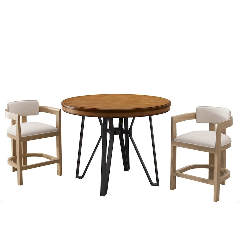 Beige / Nero / Marrone – Set Bar in Bouclé Altezza Bancone, 3 Pezzi (2 Posti)