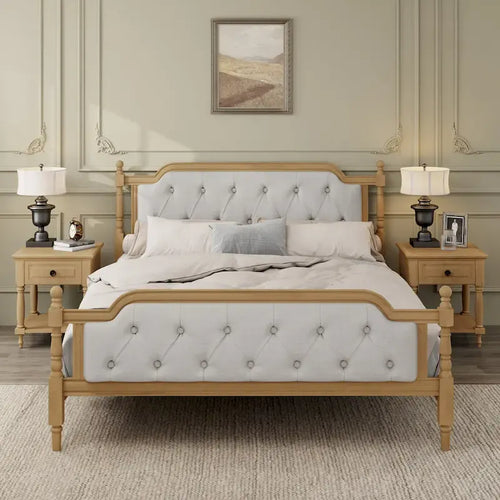 Letto a piattaforma imbottito con testiera in bianco antico – Queen, ospita 1-2 persone