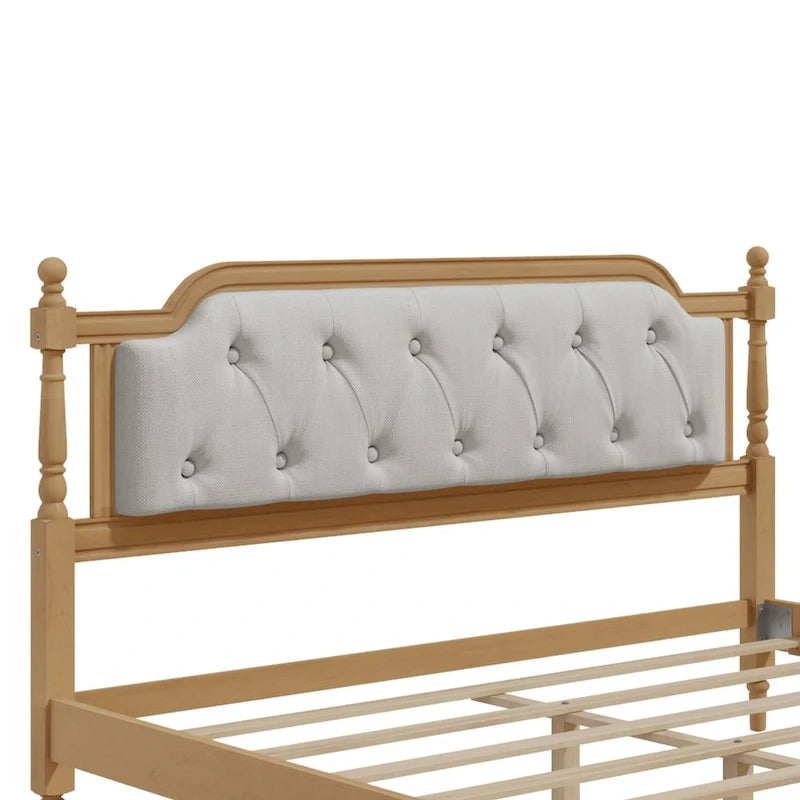 Letto a piattaforma imbottito con testiera in bianco antico – Queen, ospita 1-2 persone