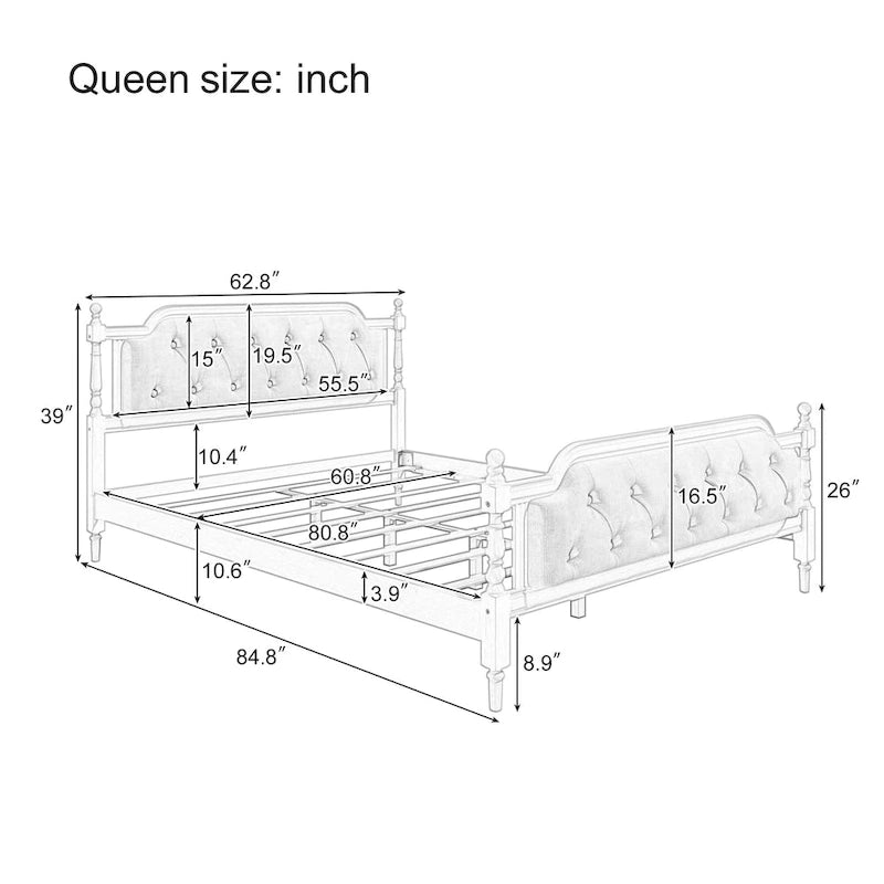 Letto a piattaforma imbottito con testiera in bianco antico – Queen, ospita 1-2 persone