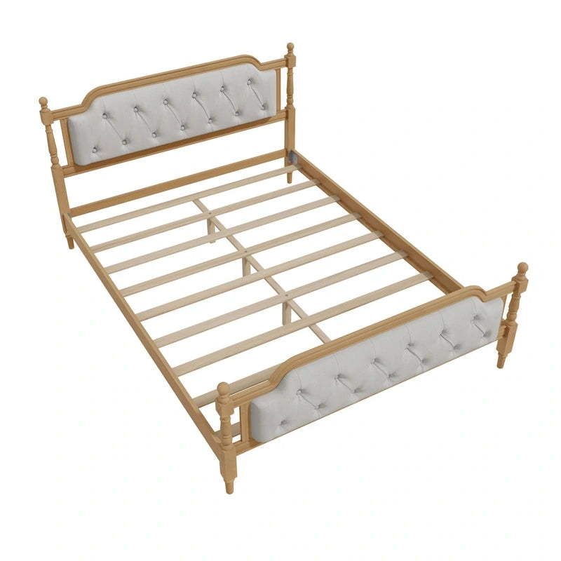 Letto a piattaforma imbottito con testiera in bianco antico – Queen, ospita 1-2 persone