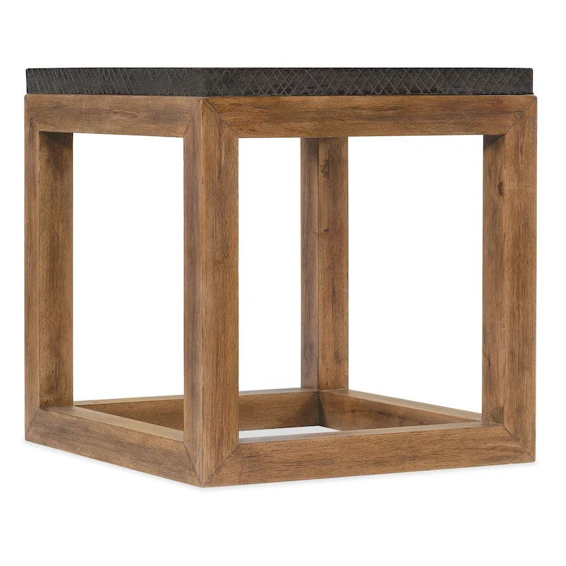 Tavolino d'appoggio vintage in legno naturale e corteccia scanalata, rettangolare, 1 pezzo