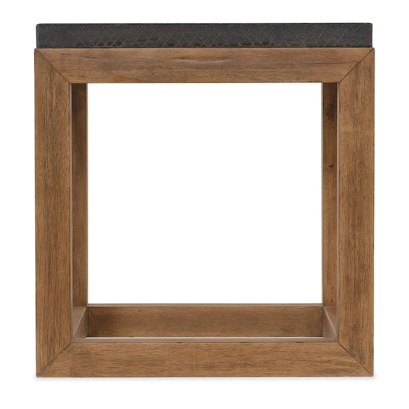 Tavolino d'appoggio vintage in legno naturale e corteccia scanalata, rettangolare, 1 pezzo