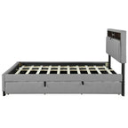 Letto a piattaforma imbottito in lino grigio/beige con testiera contenitore e letto estraibile – Queen, Per 2 persone