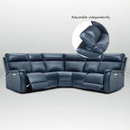 Divano Sezionale Reclinabile Elettrico in Vera Pelle Crema/Blu, 2 Posti