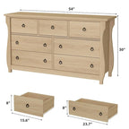 Cassettiera bianca a 7 cassetti con gambe curve e inserti in rattan
