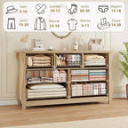 Cassettiera bianca a 7 cassetti con gambe curve e inserti in rattan