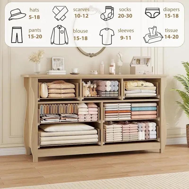 Cassettiera bianca a 7 cassetti con gambe curve e inserti in rattan