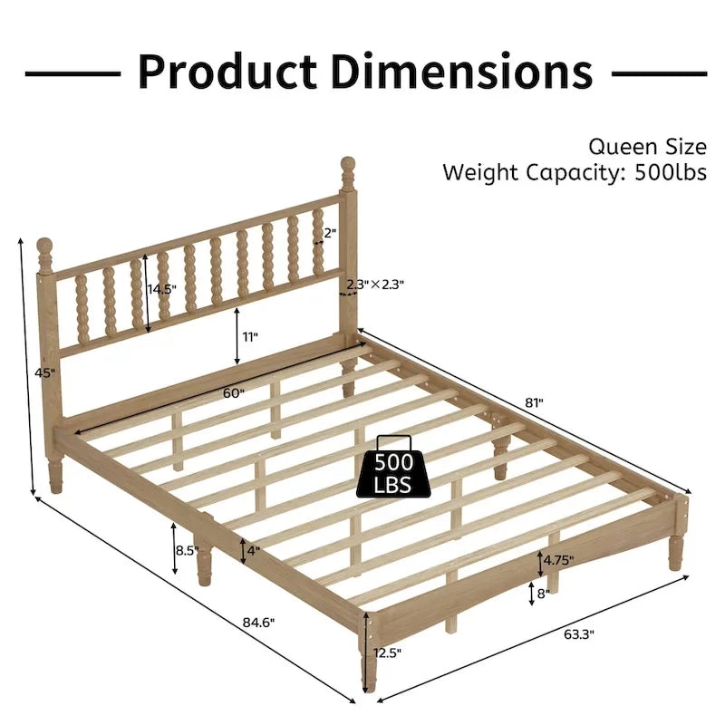 Letto matrimoniale Queen size con testiera a forma di zucca – Struttura in legno, 2 posti (Bianco / Noce / Naturale)