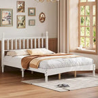 Letto matrimoniale Queen size con testiera a forma di zucca – Struttura in legno, 2 posti (Bianco / Noce / Naturale)