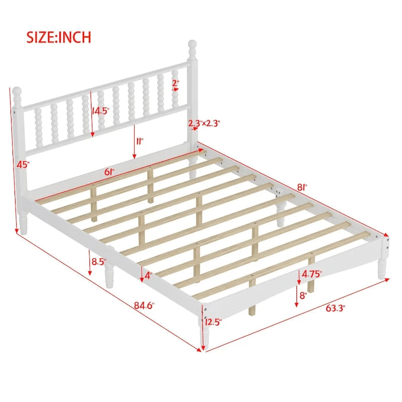 Letto matrimoniale Queen size con testiera a forma di zucca – Struttura in legno, 2 posti (Bianco / Noce / Naturale)