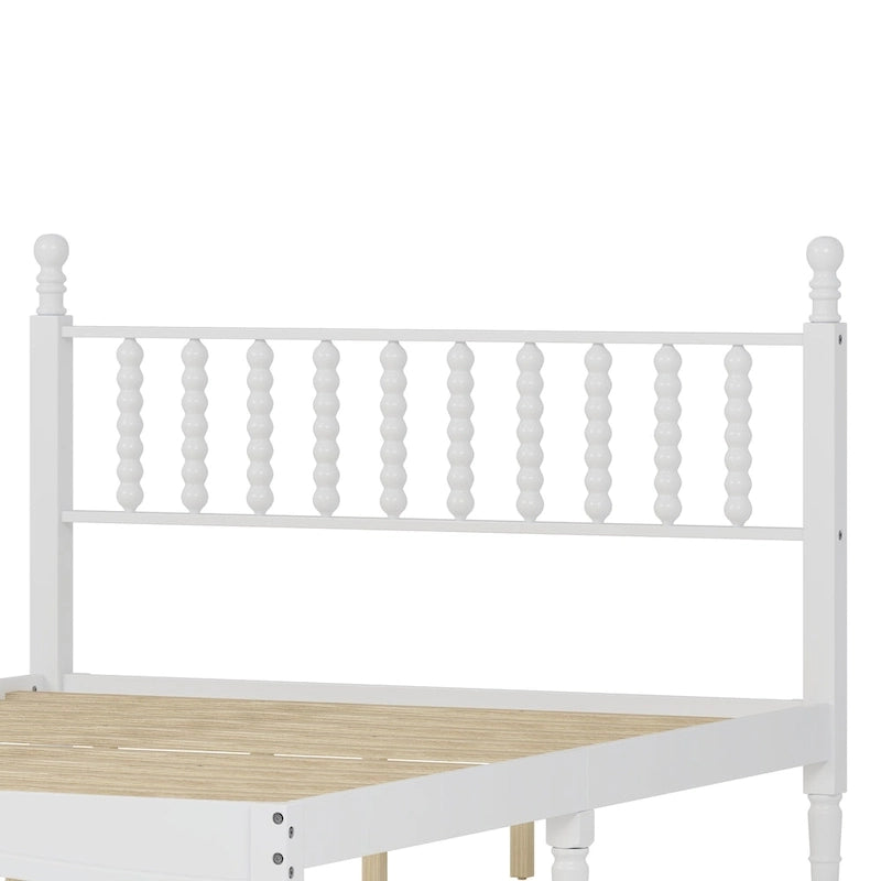 Letto matrimoniale Queen size con testiera a forma di zucca – Struttura in legno, 2 posti (Bianco / Noce / Naturale)
