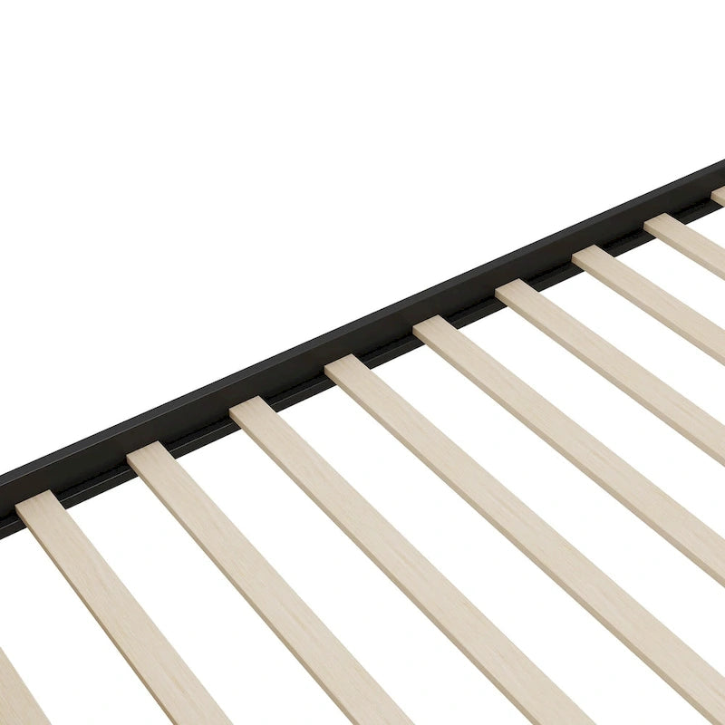Letto a piattaforma Queen nero con testiera in rattan, 2 cassetti, adatto per 2