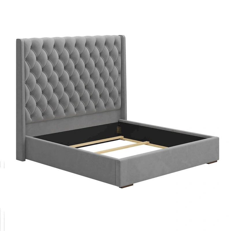 Struttura letto king in velluto grigio – testiera capitonné, 171,45 cm