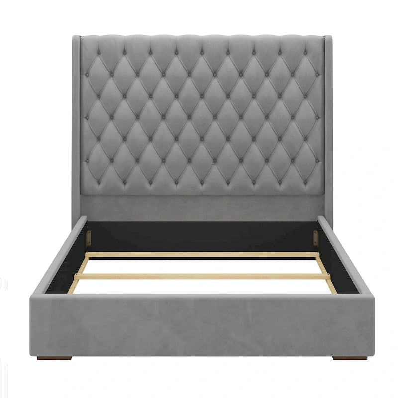 Struttura letto king in velluto grigio – testiera capitonné, 171,45 cm