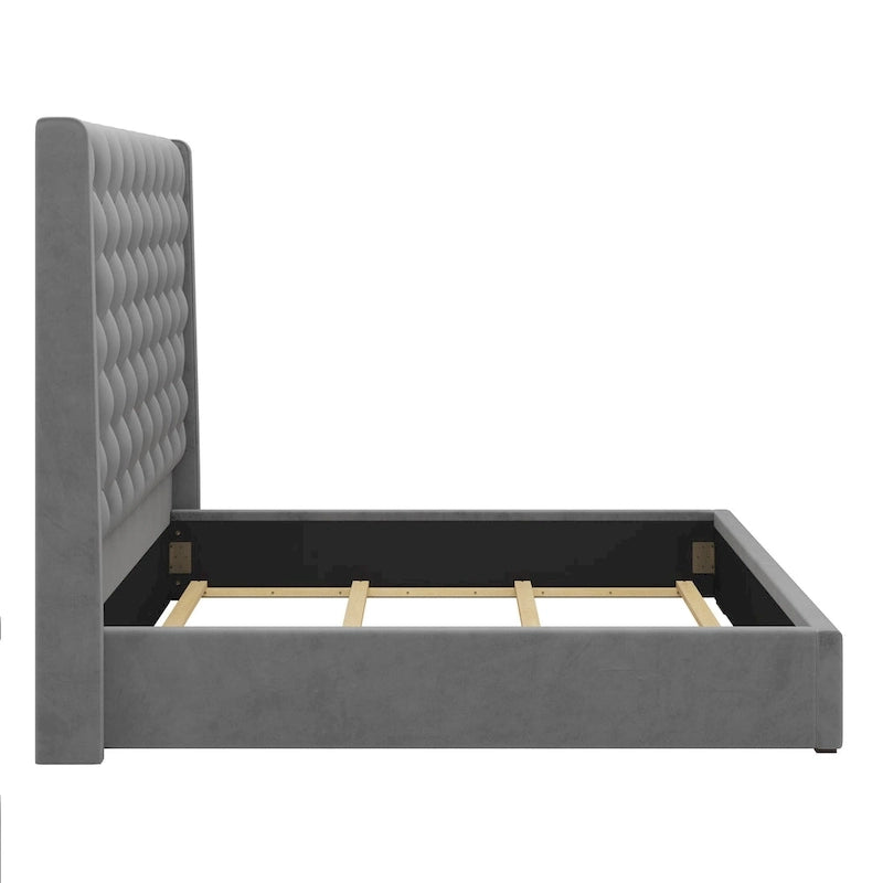 Struttura letto king in velluto grigio – testiera capitonné, 171,45 cm