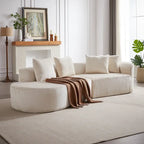 Divano sezionale profondo in ciniglia con 4 cuscini | Beige / Verde / Grigio / Nero | Posti a sedere 4-5