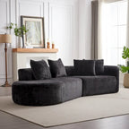 Divano sezionale profondo in ciniglia con 4 cuscini | Beige / Verde / Grigio / Nero | Posti a sedere 4-5
