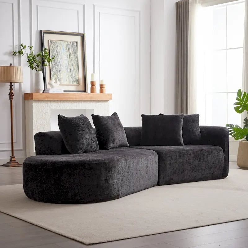 Divano sezionale profondo in ciniglia con 4 cuscini | Beige / Verde / Grigio / Nero | Posti a sedere 4-5