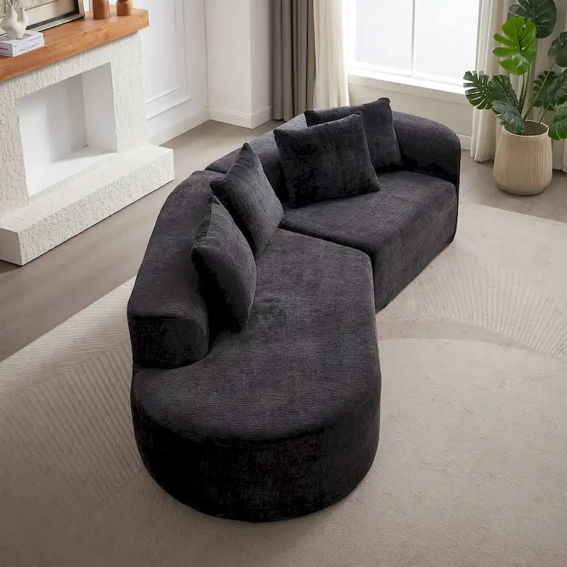 Divano sezionale profondo in ciniglia con 4 cuscini | Beige / Verde / Grigio / Nero | Posti a sedere 4-5