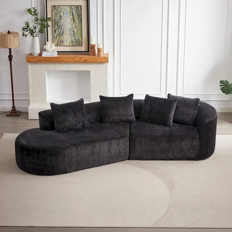 Divano sezionale profondo in ciniglia con 4 cuscini | Beige / Verde / Grigio / Nero | Posti a sedere 4-5