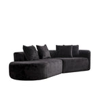 Divano sezionale profondo in ciniglia con 4 cuscini | Beige / Verde / Grigio / Nero | Posti a sedere 4-5