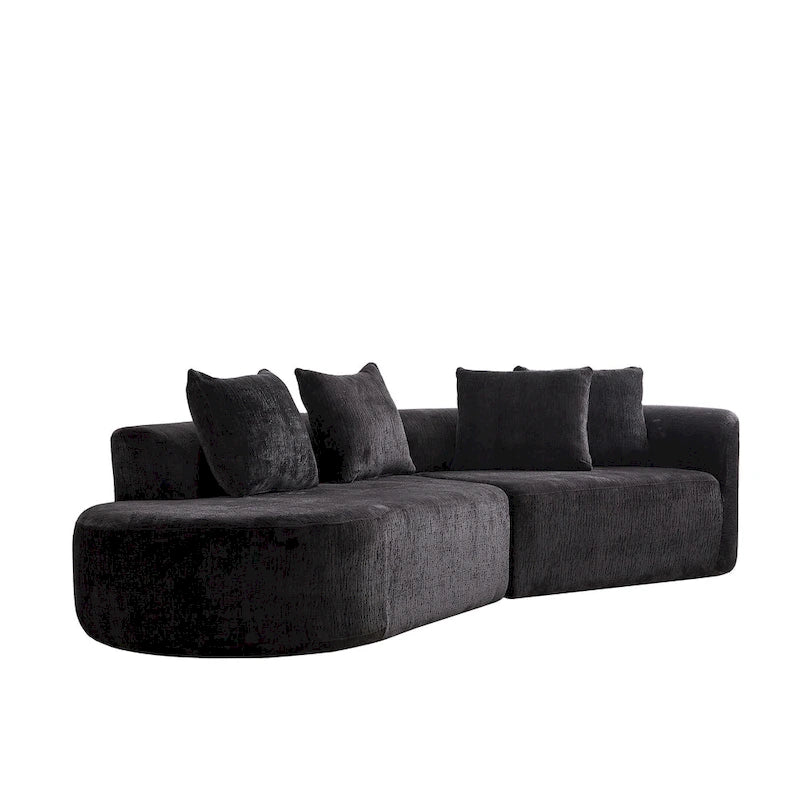 Divano sezionale profondo in ciniglia con 4 cuscini | Beige / Verde / Grigio / Nero | Posti a sedere 4-5