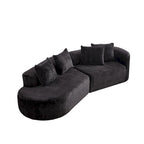 Divano sezionale profondo in ciniglia con 4 cuscini | Beige / Verde / Grigio / Nero | Posti a sedere 4-5