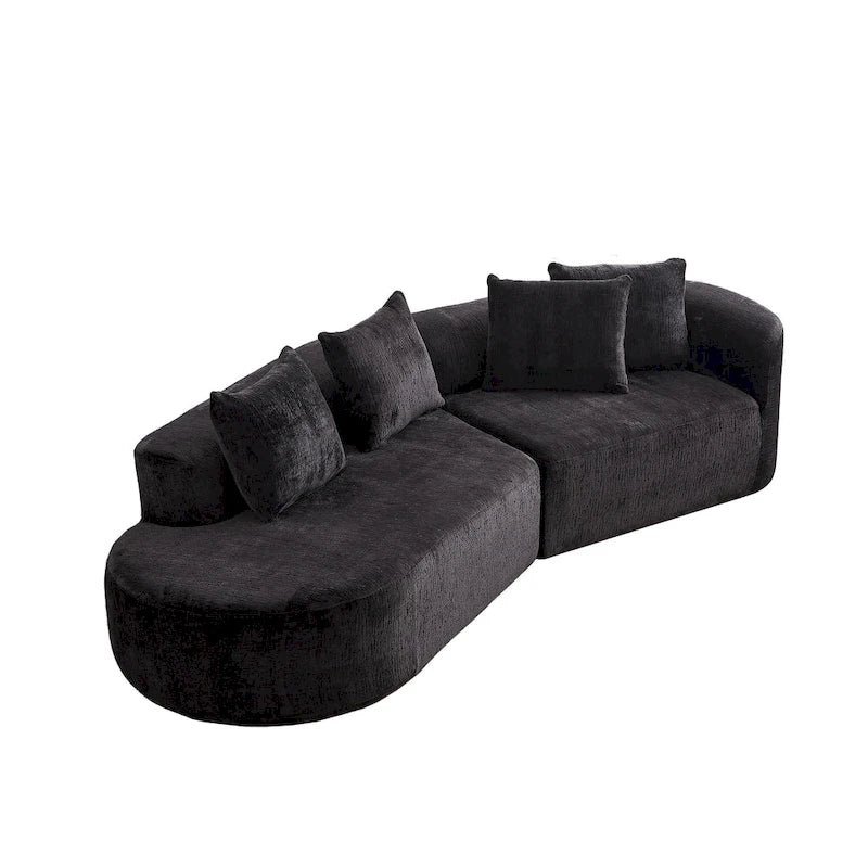 Divano sezionale profondo in ciniglia con 4 cuscini | Beige / Verde / Grigio / Nero | Posti a sedere 4-5