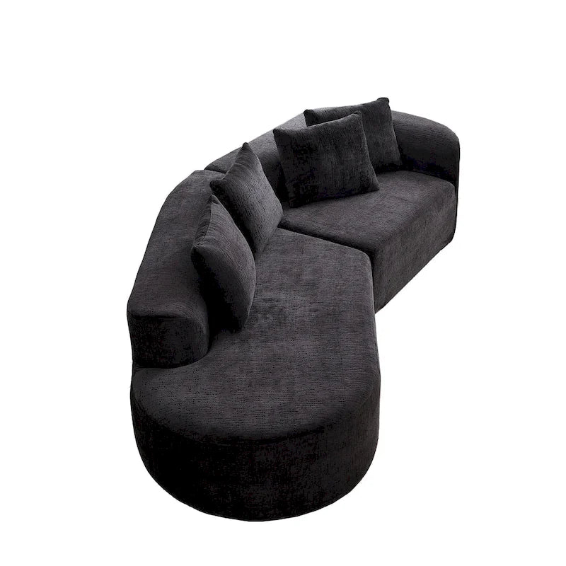 Divano sezionale profondo in ciniglia con 4 cuscini | Beige / Verde / Grigio / Nero | Posti a sedere 4-5