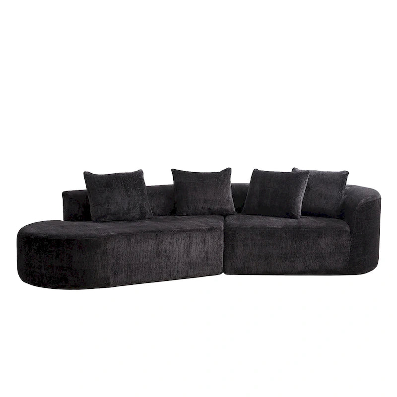 Divano sezionale profondo in ciniglia con 4 cuscini | Beige / Verde / Grigio / Nero | Posti a sedere 4-5