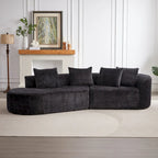 Divano sezionale profondo in ciniglia con 4 cuscini | Beige / Verde / Grigio / Nero | Posti a sedere 4-5