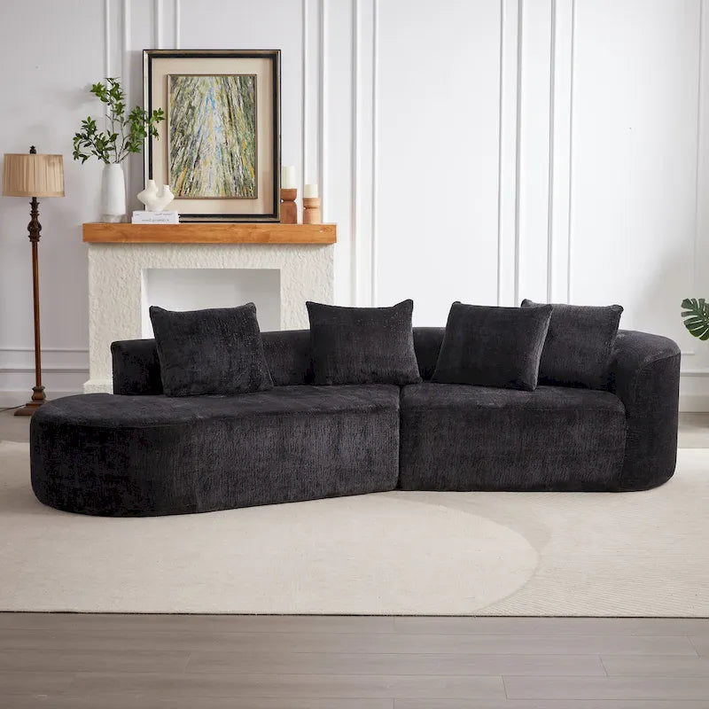 Divano sezionale profondo in ciniglia con 4 cuscini | Beige / Verde / Grigio / Nero | Posti a sedere 4-5