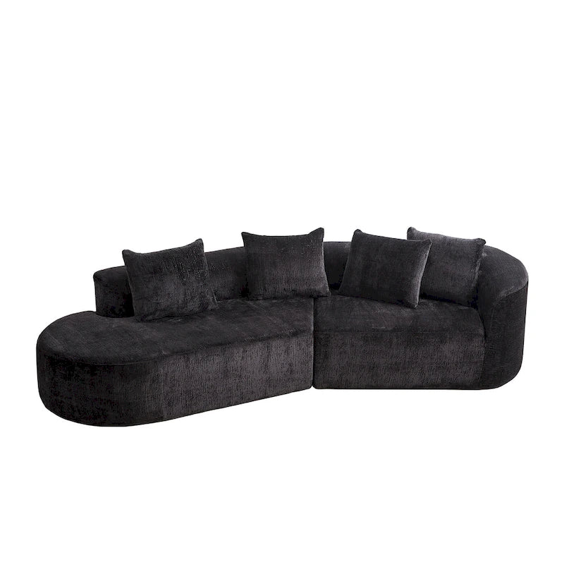 Divano sezionale profondo in ciniglia con 4 cuscini | Beige / Verde / Grigio / Nero | Posti a sedere 4-5