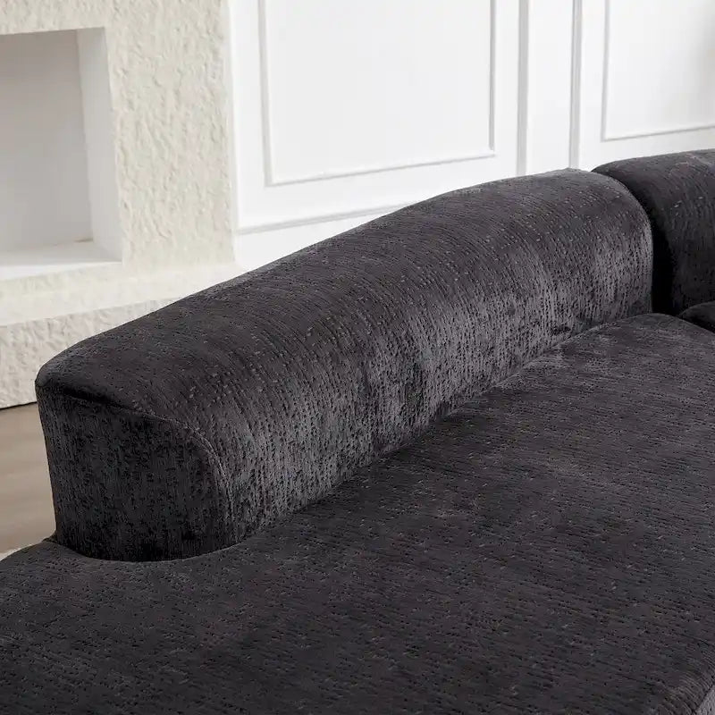 Divano sezionale profondo in ciniglia con 4 cuscini | Beige / Verde / Grigio / Nero | Posti a sedere 4-5