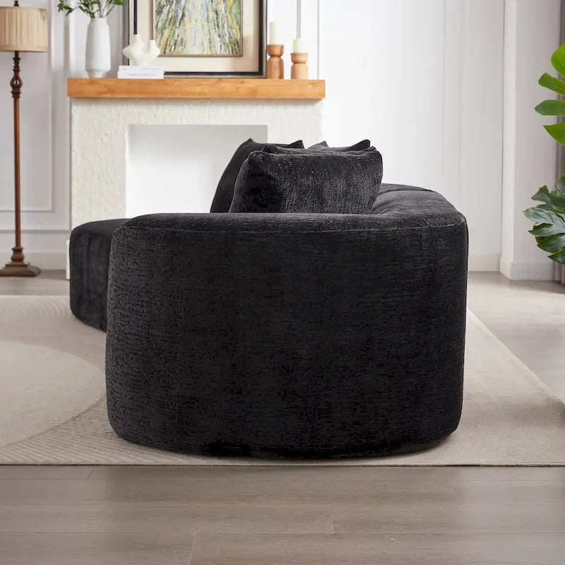 Divano sezionale profondo in ciniglia con 4 cuscini | Beige / Verde / Grigio / Nero | Posti a sedere 4-5