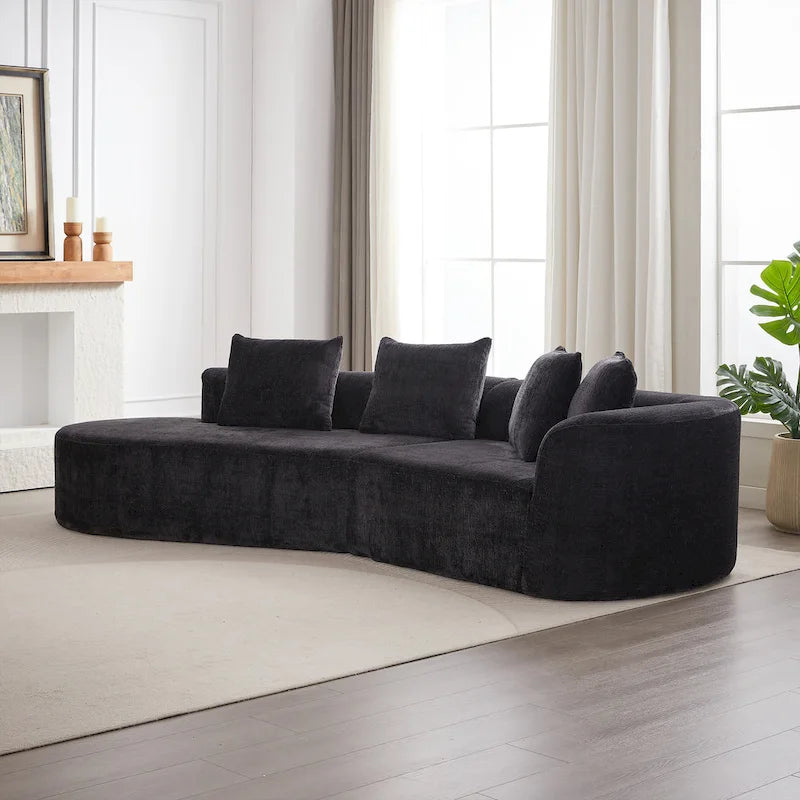 Divano sezionale profondo in ciniglia con 4 cuscini | Beige / Verde / Grigio / Nero | Posti a sedere 4-5